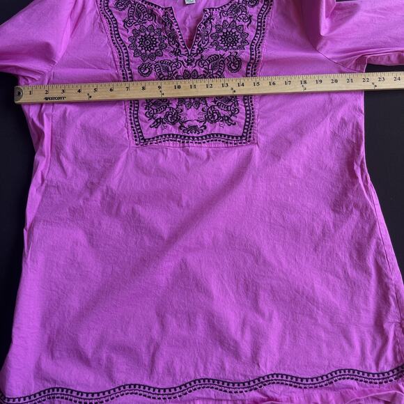Victor Costa Occasion Tunic Womens Large Pink Black Embroidered Boho Top Shirt - Picture 6 of 9